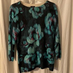 Talbots blue floral cashmere sweater